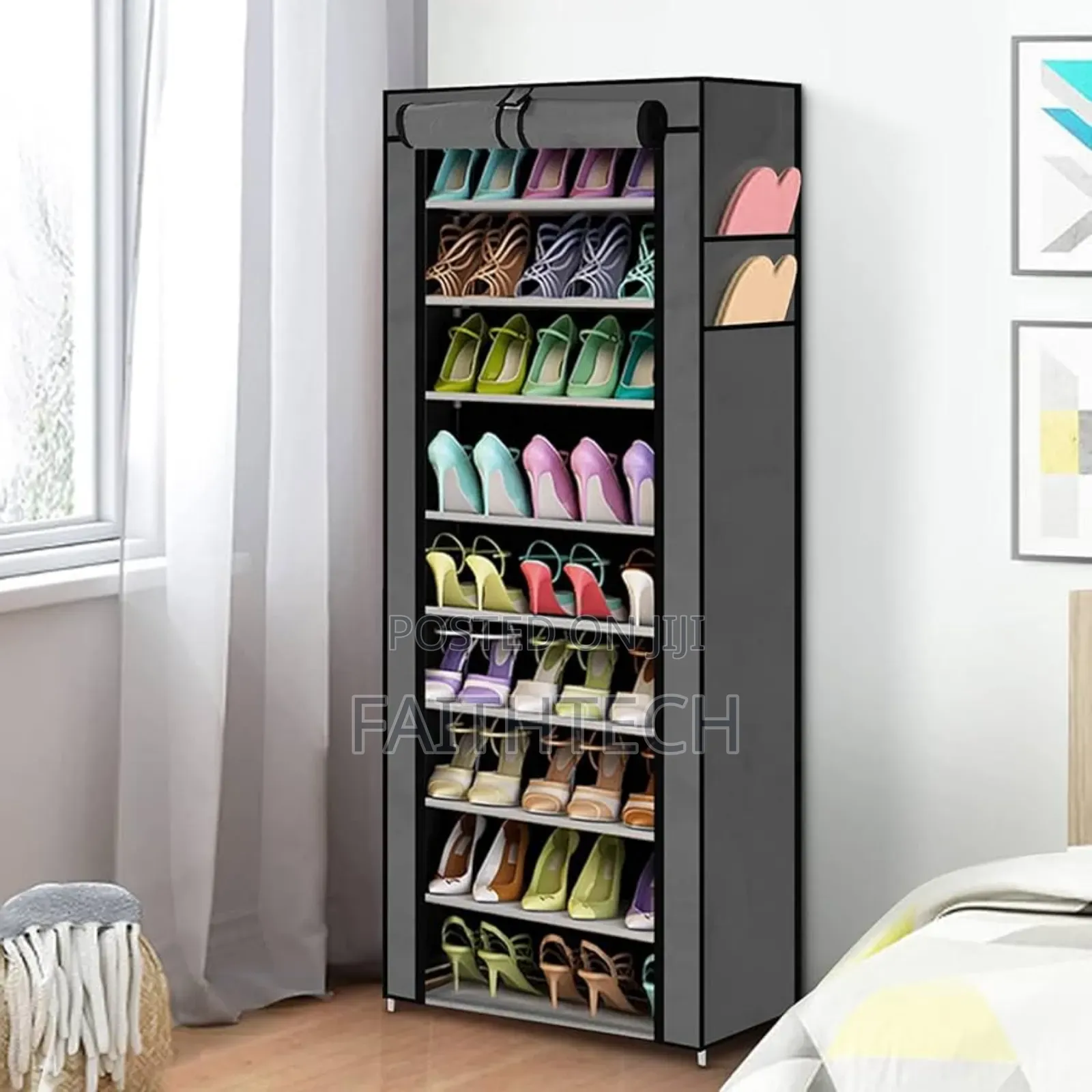 10 Layers Free Standing Shoe Rack Organizer With Cover
