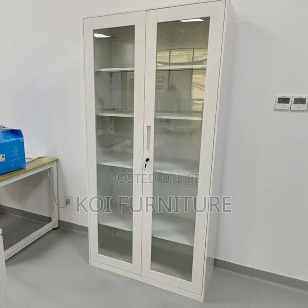 Office Cabinet; 2 Doors Gray Cabinet With Front Glass - main view