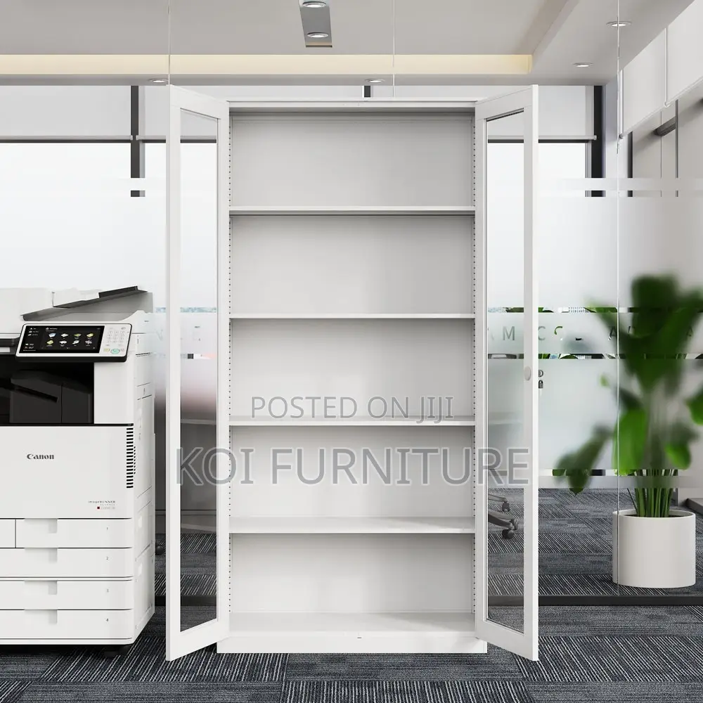 Office Cabinet; 2 Doors Gray Cabinet With Front Glass