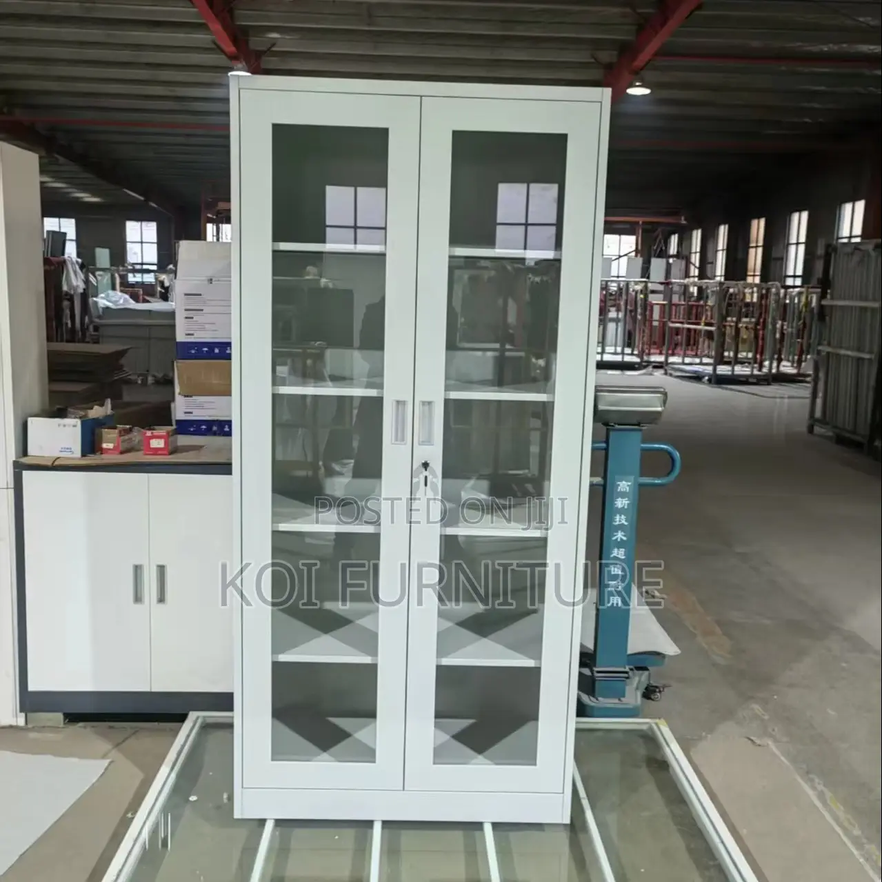 Office Cabinet; 2 Doors Gray Cabinet With Front Glass