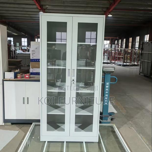 Office Cabinet; 2 Doors Gray Cabinet With Front Glass - thumbnail 6