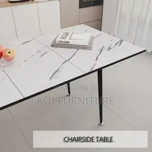 Dining Set; Four Seaters Marble Surface Dining Table -Leather Seats