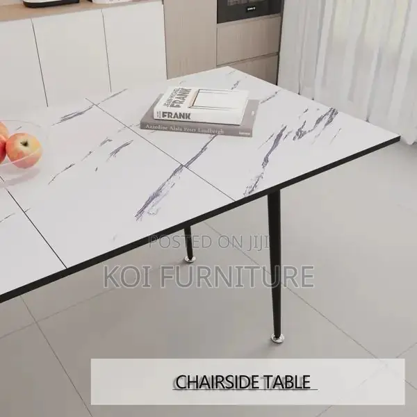 Dining Set; Four Seaters Marble Surface Dining Table -Leather Seats