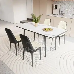 Dining Set; Four Seaters Marble Surface Dining Table -Leather Seats