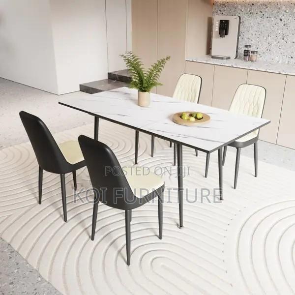 Dining Set; Four Seaters Marble Surface Dining Table -Leather Seats - thumbnail 3
