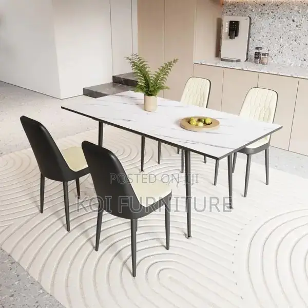 Dining Set; Four Seaters Marble Surface Dining Table -Leather Seats