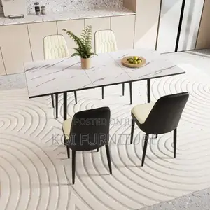 Dining Set; Four Seaters Marble Surface Dining Table -Leather Seats