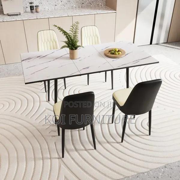 Dining Set; Four Seaters Marble Surface Dining Table -Leather Seats - thumbnail 4