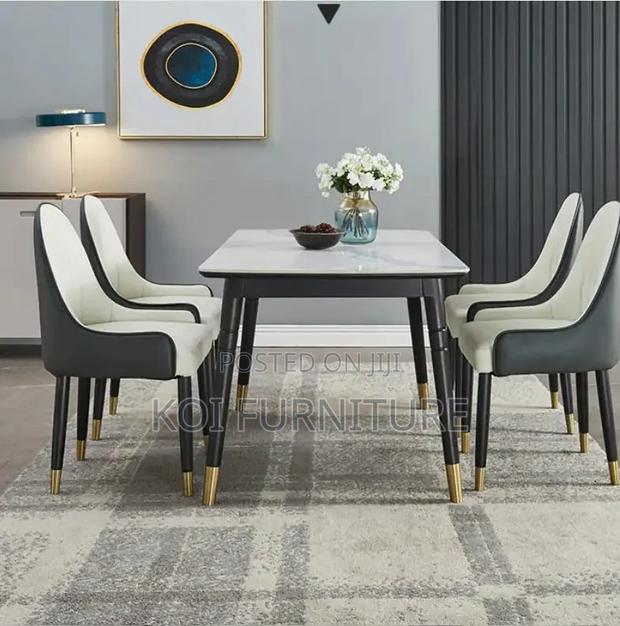 Dining Set; Four Seaters Marble Surface Dining Table -Leather Seats - thumbnail 6