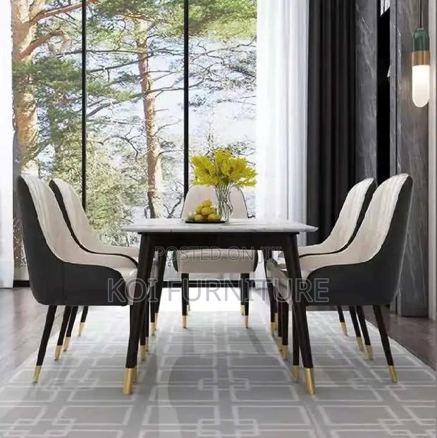 Dining Set; Four Seaters Marble Surface Dining Table -Leather Seats - thumbnail 7