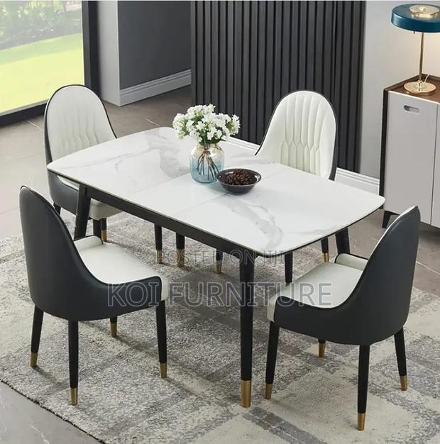 Dining Set; Four Seaters Marble Surface Dining Table -Leather Seats - thumbnail 9