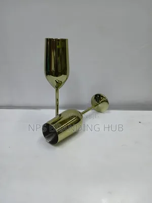 A Pair Of Gold Stainless Steel Wine Glass Eh