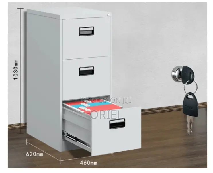Filing Cabinet: Office Document Storage 3-Drawer Steel Cabinet