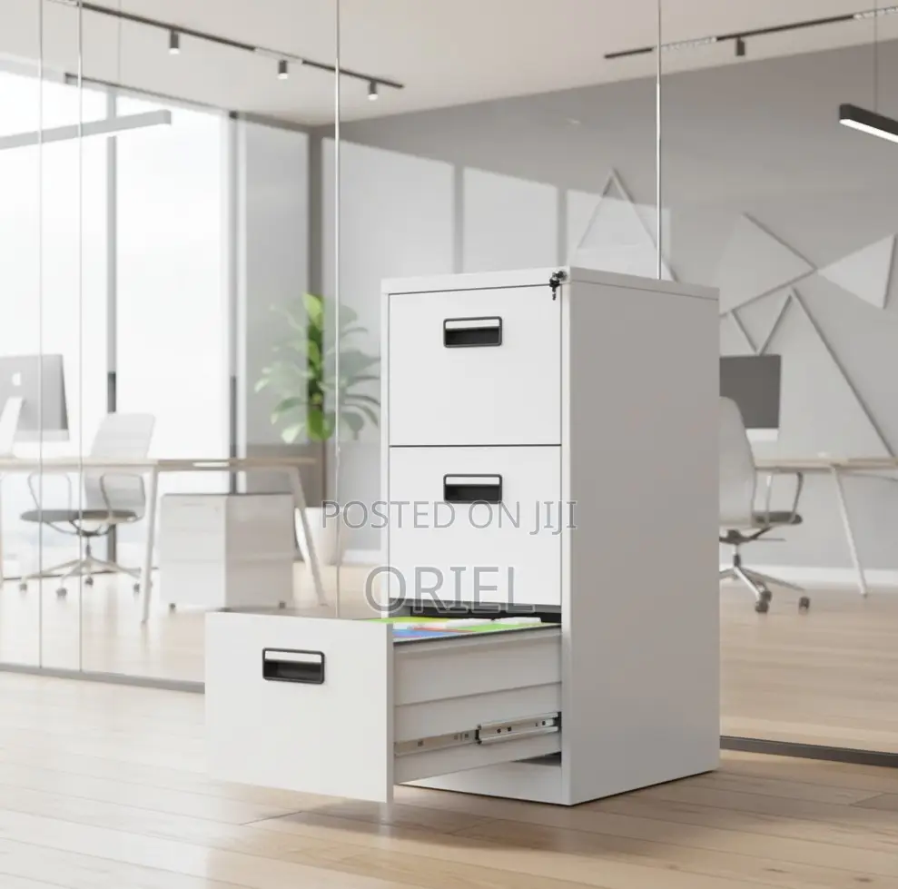 Filing Cabinet: Office Document Storage 3-Drawer Steel Cabinet