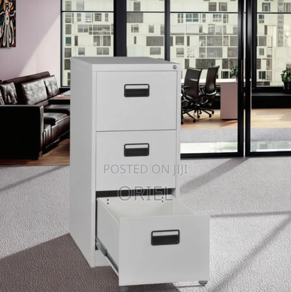 Filing Cabinet: Office Document Storage 3-Drawer Steel Cabinet