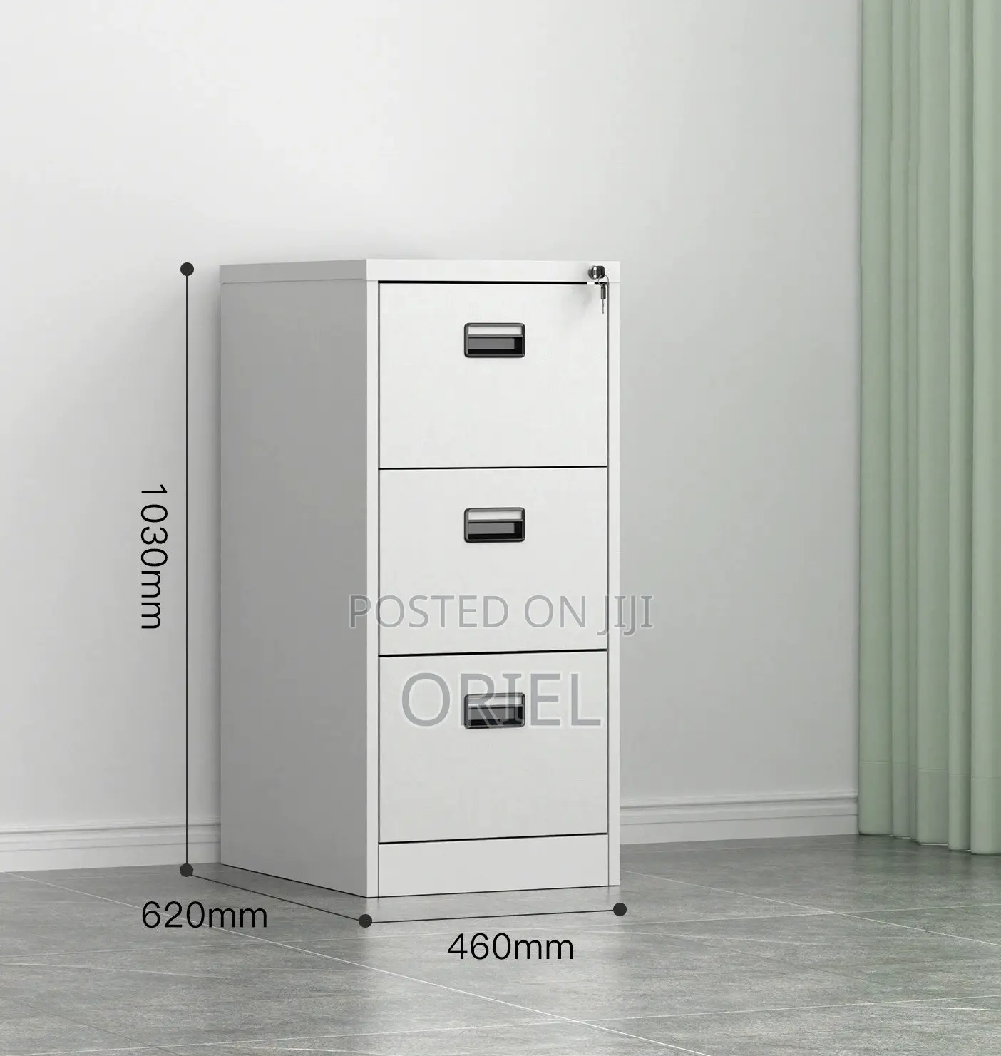 Filing Cabinet: Office Document Storage 3-Drawer Steel Cabinet