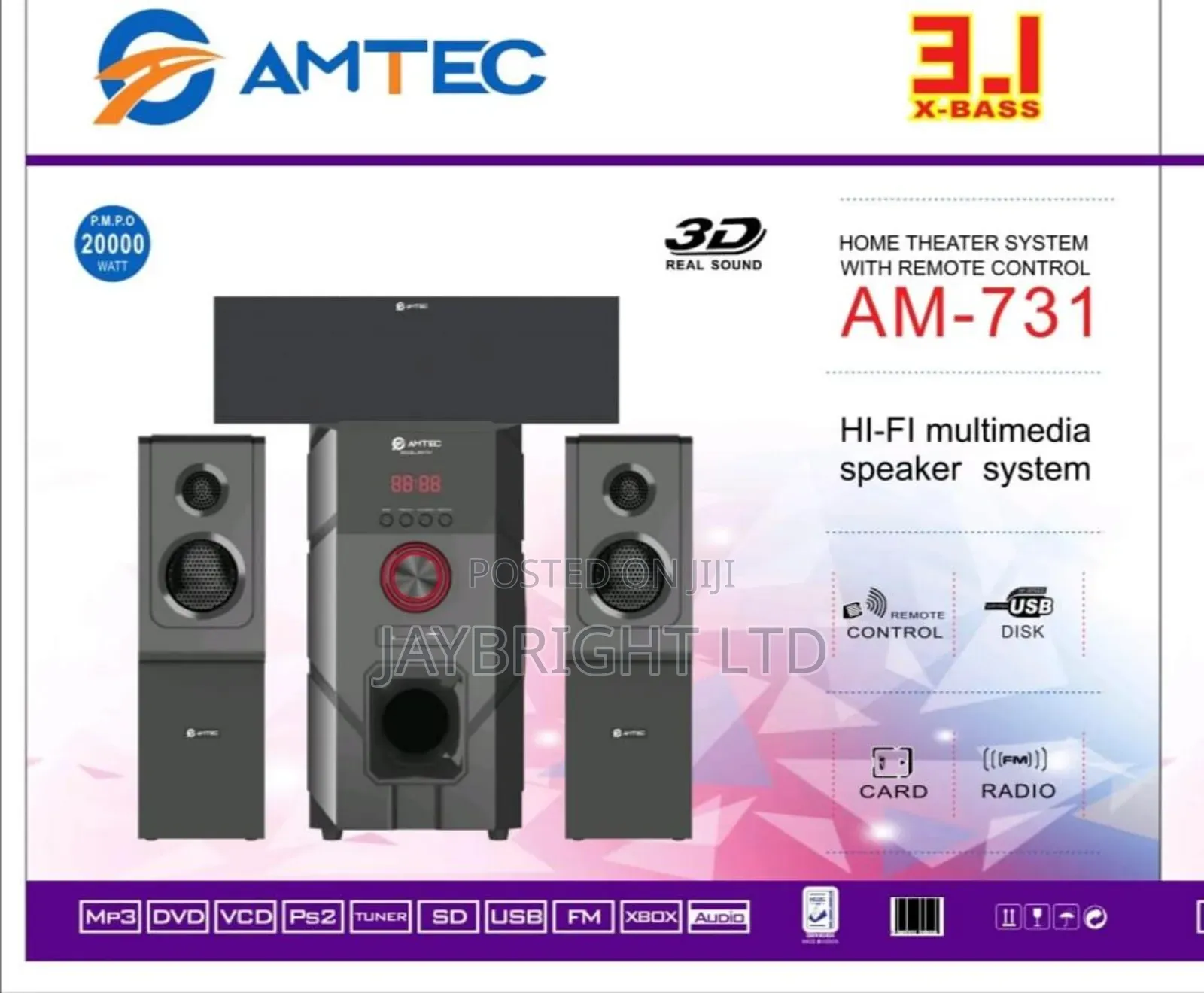 Amtec Am-731 3.1ch Sub Woofer Bluetooth System-Fm,Usb,Sd-20000w