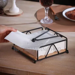 Napkin/ Serviette Holder With Bamboo Wood Base Eh