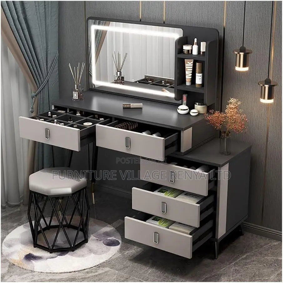 Dressing Table; Modern Vanity Desk With Led Mirror