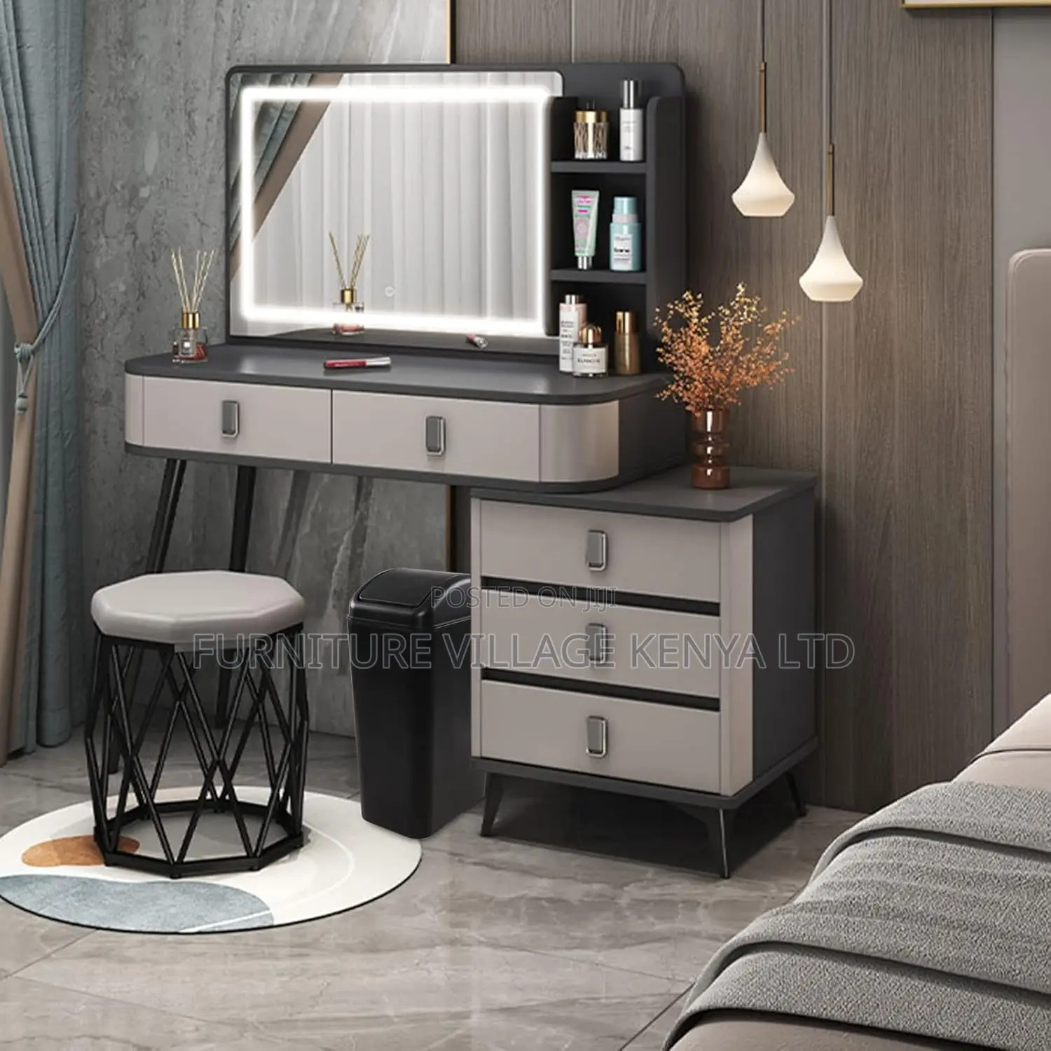 Dressing Table; Modern Vanity Desk With Led Mirror
