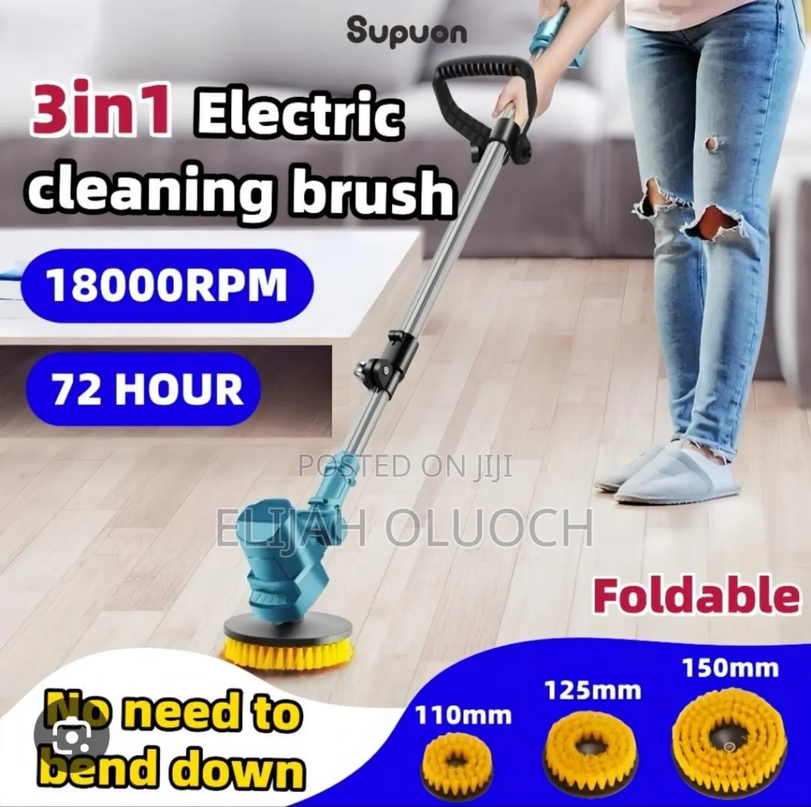 High Power Heavy Duty Rechargeable 3in1  Electric Spin Scrubber