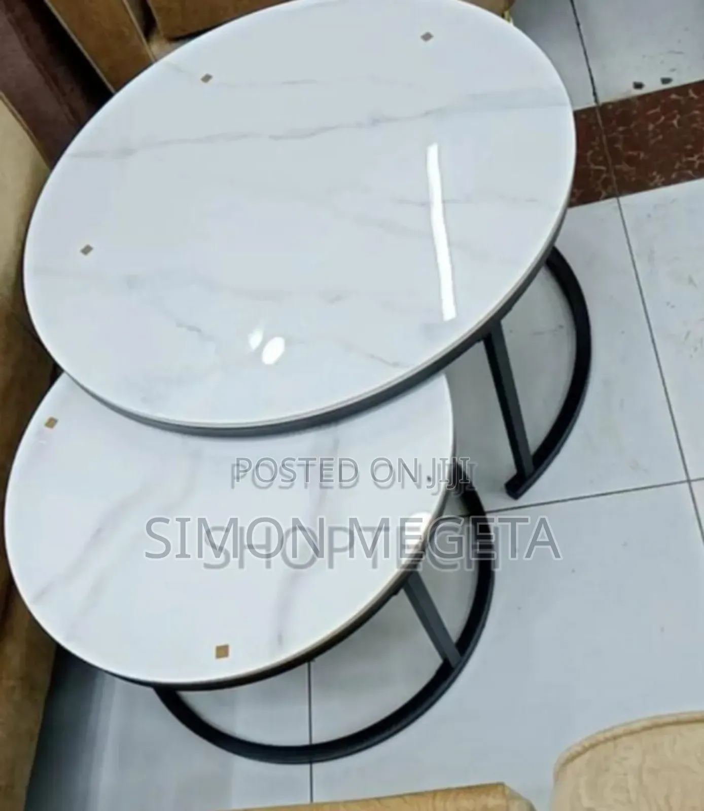 Portable. Black Leg Pure Marble Tables
