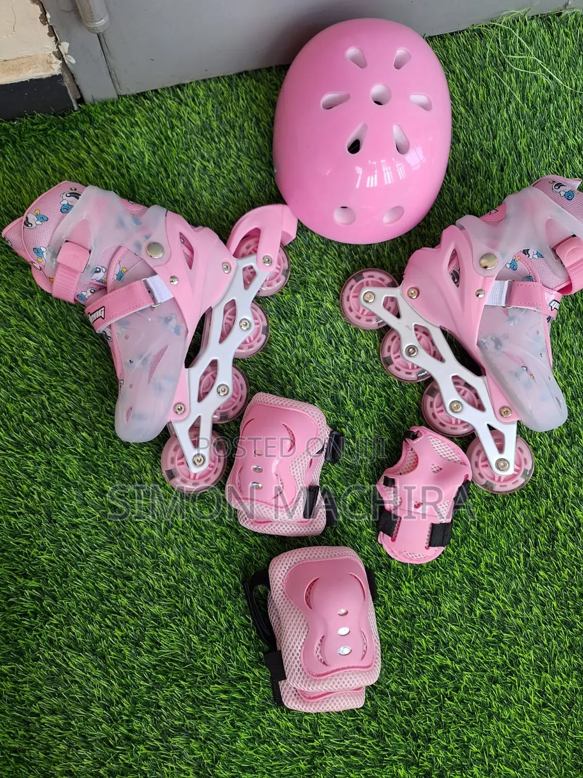 Adjustable Girls Pink Rubber Skate Shoes
