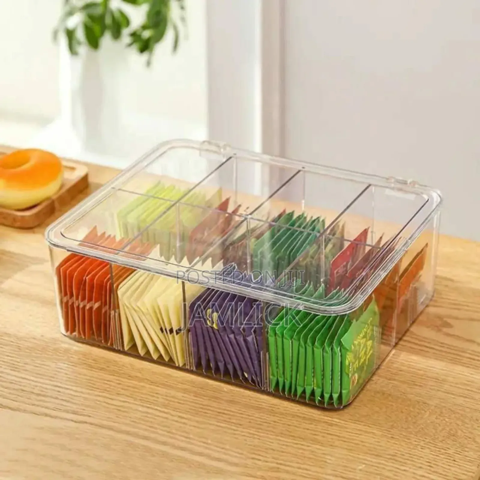 Acrylic Tea Bag Organizer With Cover Compartment Divider - Ev