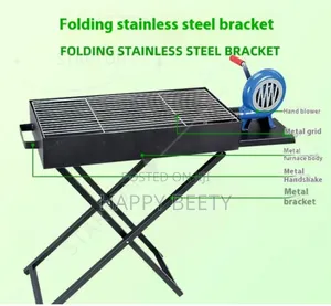 Outdoor Camping Folding Barbeque Grill With Manual Air Blower