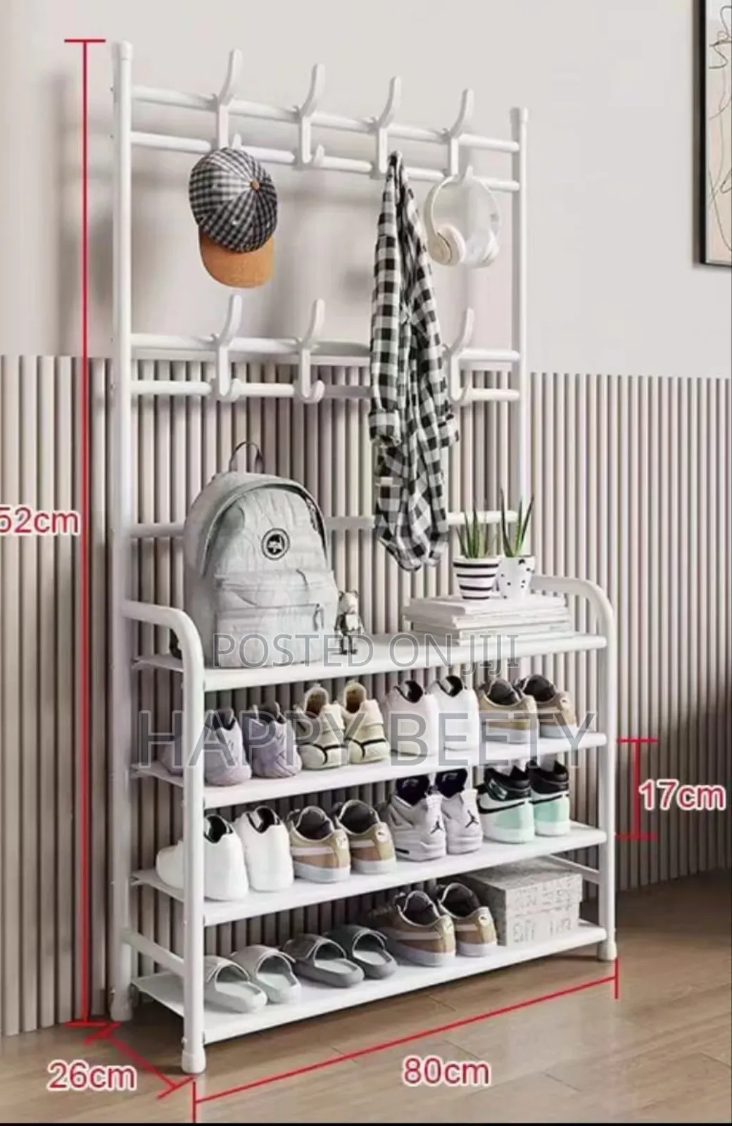 4 Layer Detachable Shoe Rack With 8 Double Hooks