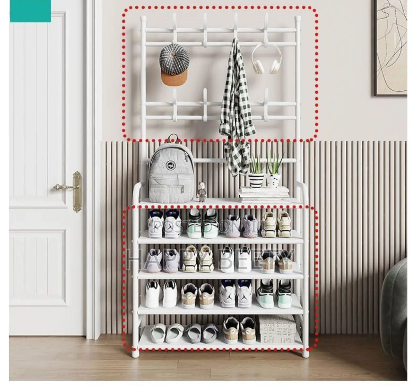 4 Layer Detachable Shoe Rack With 8 Double Hooks