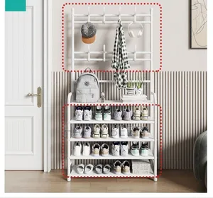 4 Layer Detachable Shoe Rack With 8 Double Hooks