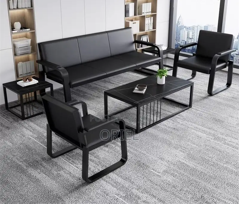 Waiting Sofa : 5-Seater Leather Padded Reception Sofa-Set
