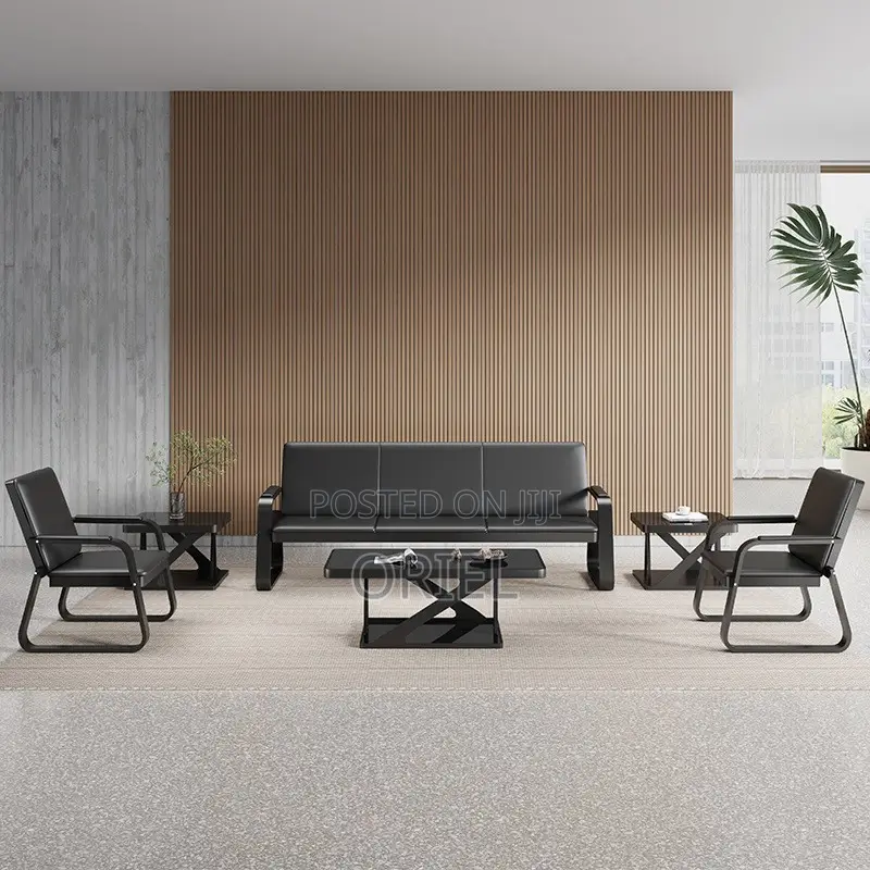Waiting Sofa : 5-Seater Leather Padded Reception Sofa-Set
