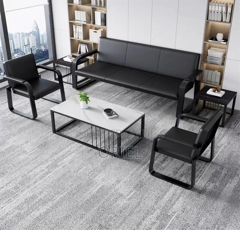 Waiting Sofa : 5-Seater Leather Padded Reception Sofa-Set
