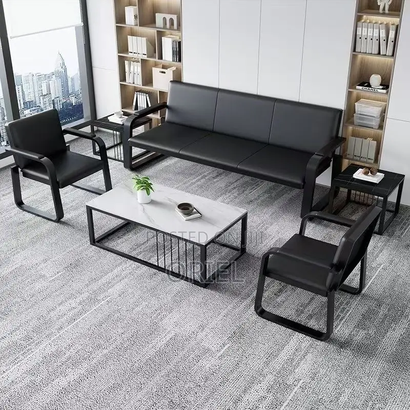 Waiting Sofa : 5-Seater Leather Padded Reception Sofa-Set