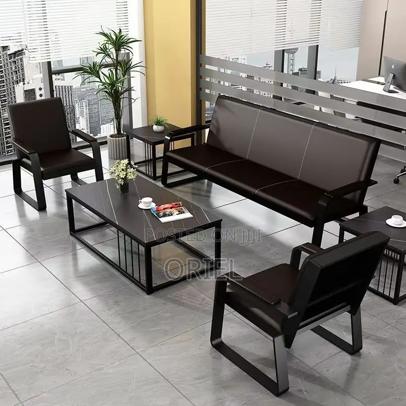 Waiting Sofa : 5-Seater Leather Padded Reception Sofa-Set