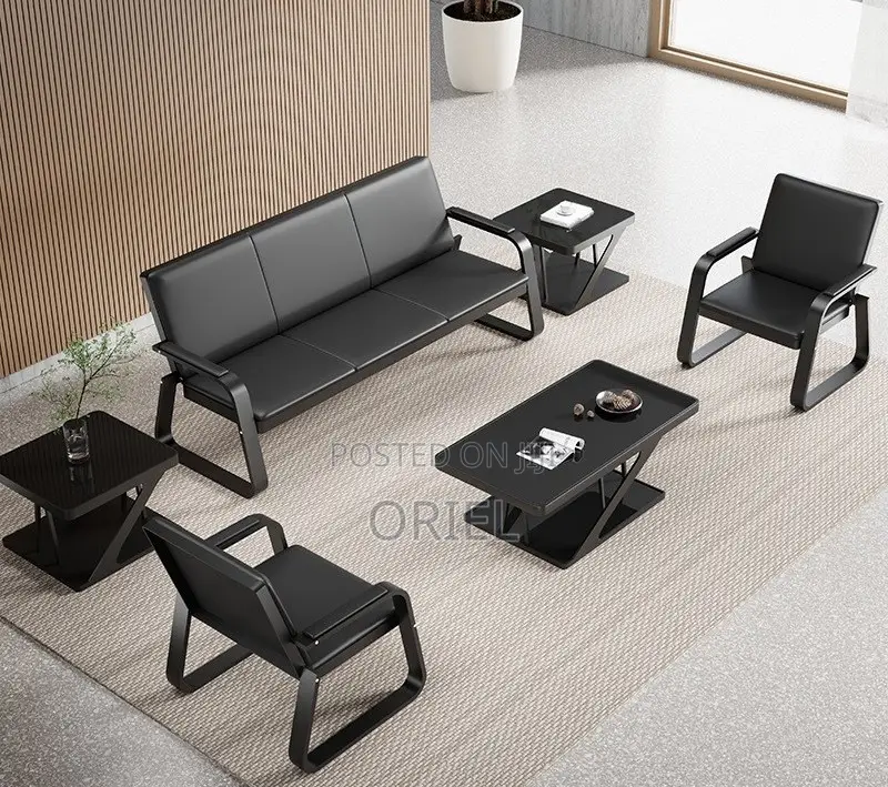 Waiting Sofa : 5-Seater Leather Padded Reception Sofa-Set