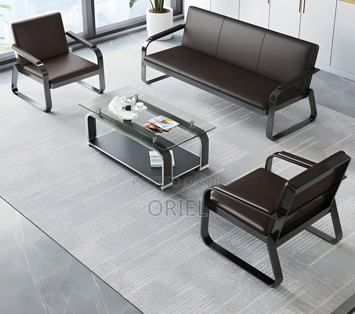 Waiting Sofa : 5-Seater Leather Padded Reception Sofa-Set