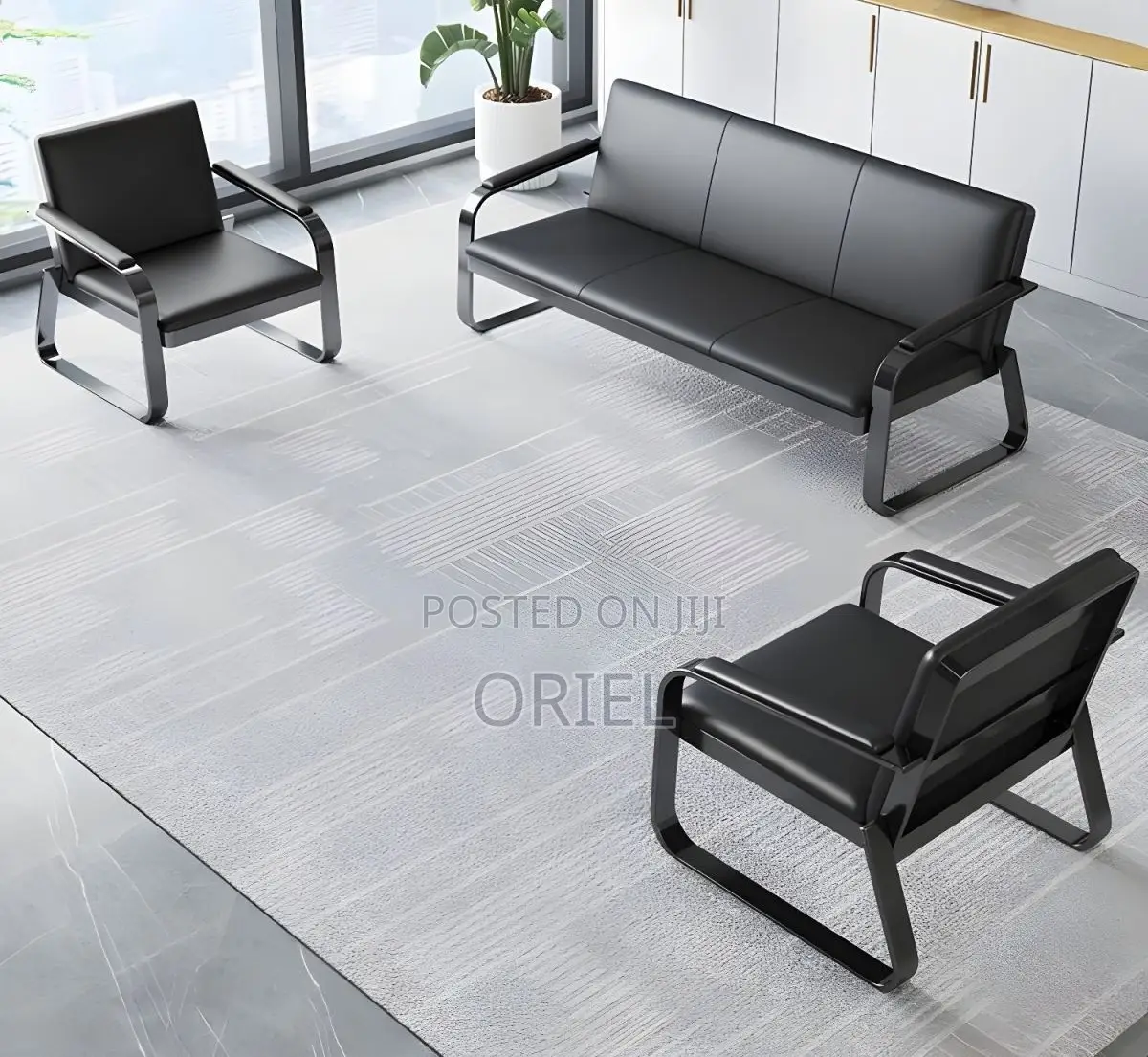 Waiting Sofa : 5-Seater Leather Padded Reception Sofa-Set