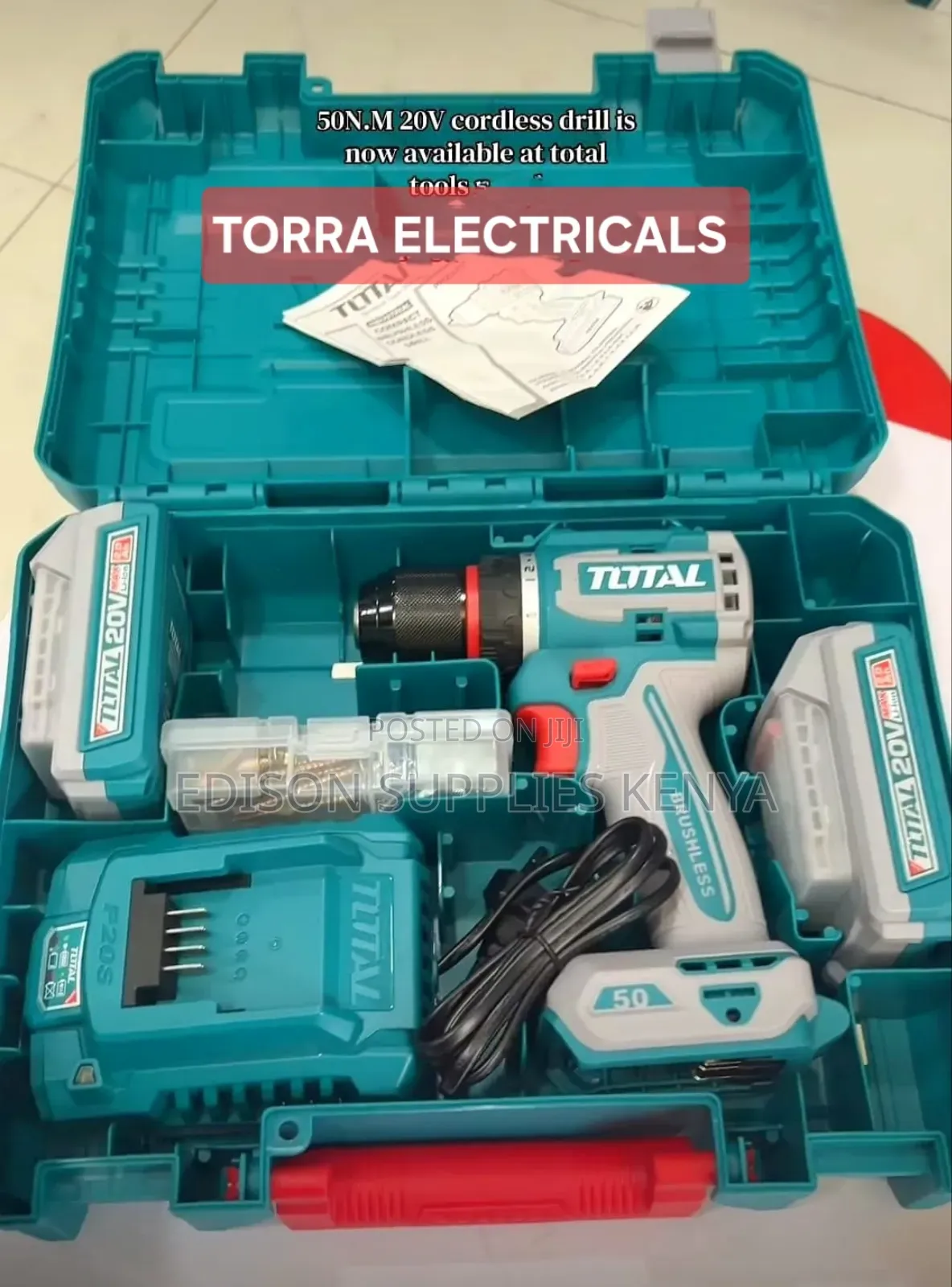Total 20v Cordless Drill With 2pcs Batteries 2.0ah 50nm Brushless Best