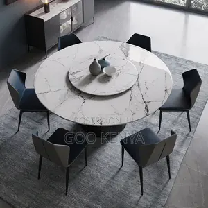 Home Dining Set; Premium Round Marble Top Dining Set For 6 Seater