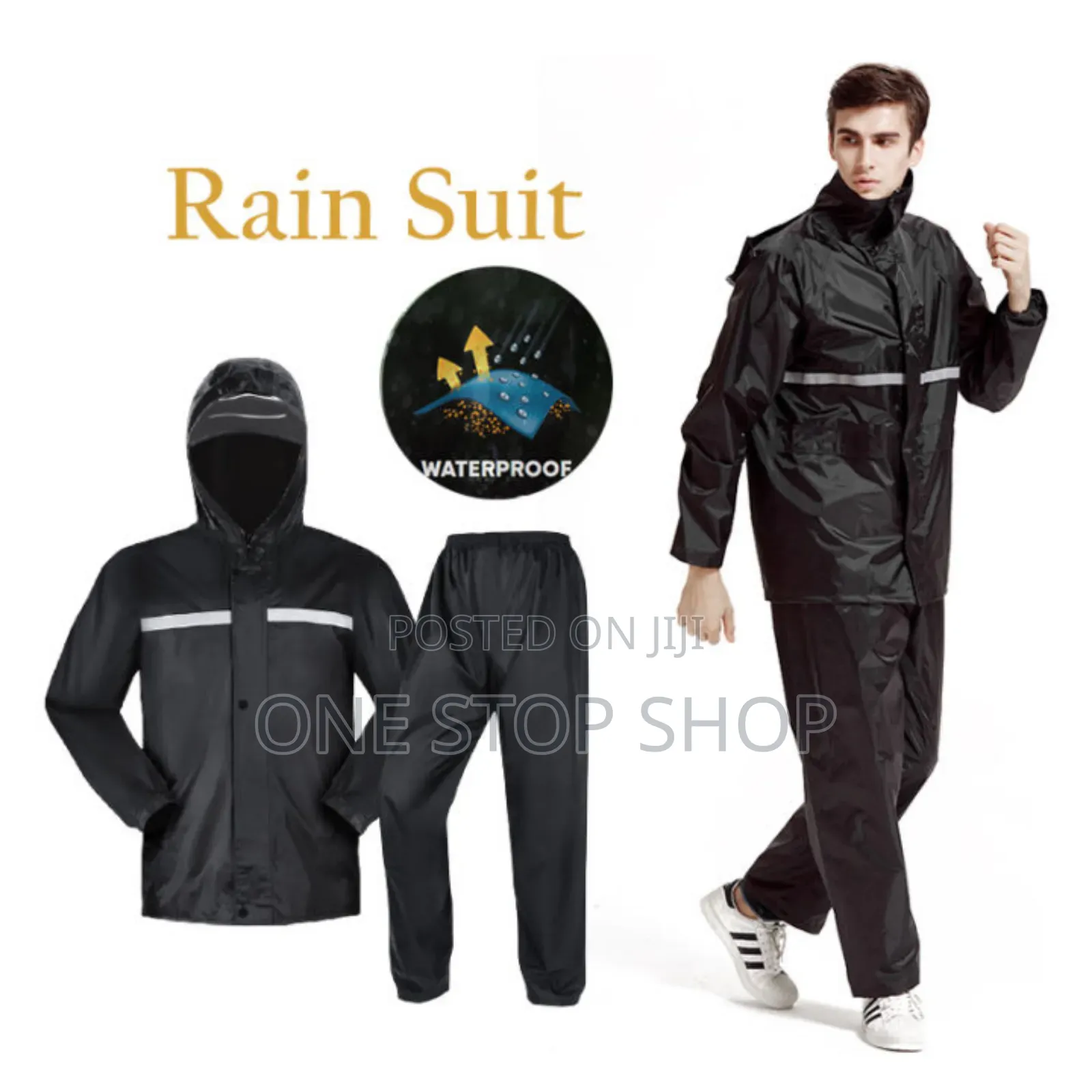 2in1 Split Mens Rain Reusable Outdoor Jacket With Pockets And Trouser