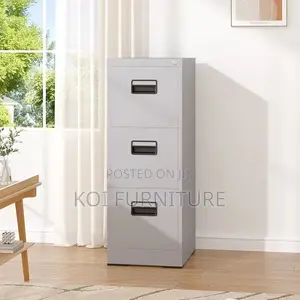 Office Cabinet; Three Lockers Steel Gray Cabinet