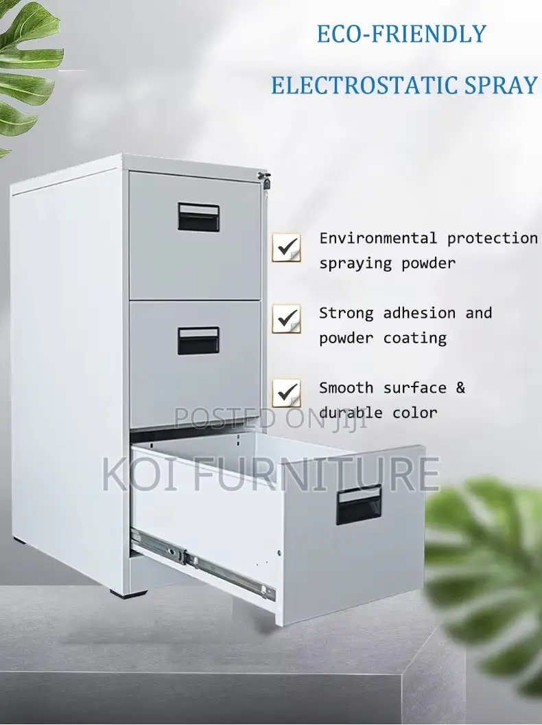 Office Cabinet; Three Lockers Steel Gray Cabinet