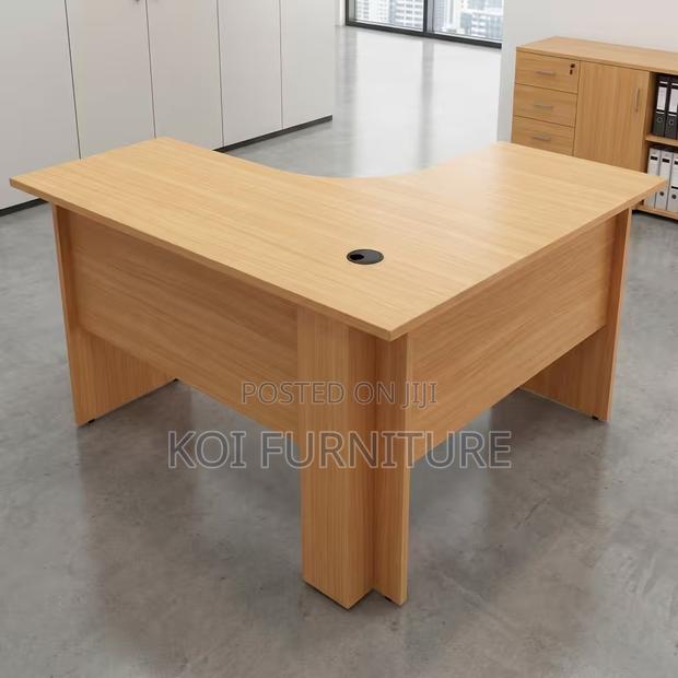 Office Desk; Curved Brown Home Office Study Desk