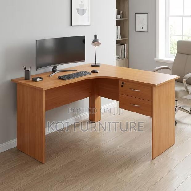 Office Desk; Curved Brown Home Office Study Desk - thumbnail 6