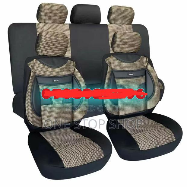 5 Seater Baije_black Heavy Fabric With Leather Mix Material