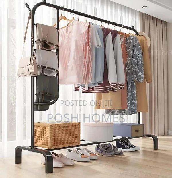 Single Rail Garment Rack With Side Hooks - main view