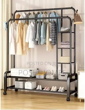 Multifunctional Clothes Rack With Side Storage Shelves